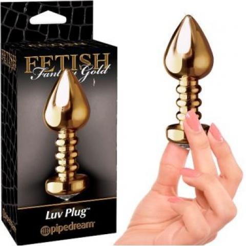  купить анальная пробка fetish fantasy gold luv plug большая с кристалом золотая 