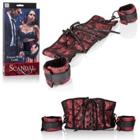  купить корсет с наручниками scandal corset with cuffs красный с черным se-2712-75-3