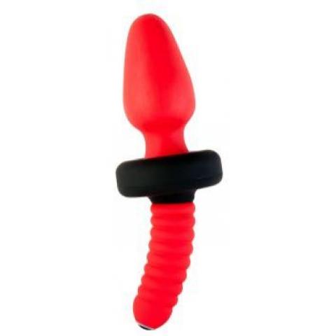 901338-9 Анальная вибровтулка TOYFA Black&Red для фистинга, силиконовая, красная, 10 см, Ø 5 см