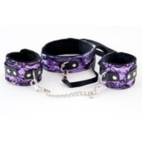 716013 Кружевной набор пурпурный: ошейник и наручники