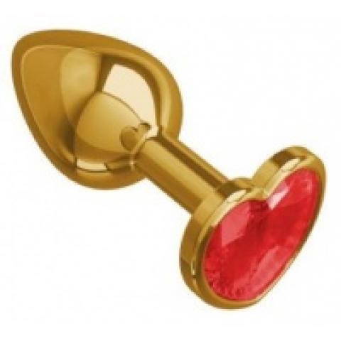  купить 511-04 red-dd золотистая анальная втулка с красным кристаллом-сердцем - 7 см.