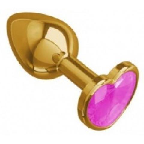  купить 511-06 pink-dd золотистая анальная втулка с розовым кристаллом-сердцем - 7 см.