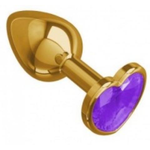  купить 511-08 purple-dd золотистая анальная втулка с фиолетовым кристаллом-сердцем - 7 см.