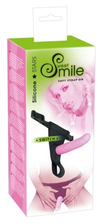  купить розовый страпон на трусиках с регулируемыми бретелями smile - 16 см.