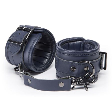  тёмно-синие кожаные наручники darker limited collection wrist cuff наложенным платежом
