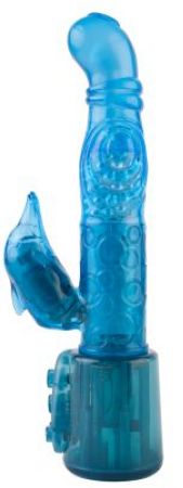 Вибратор с ротацией и клиторальным стимулятором в форме дельфина «Blue Juice» 