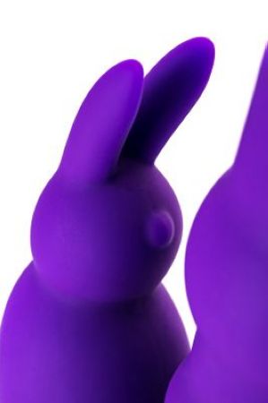  секс игрушка фиолетовый вибратор с утолщением посередине и клиторальным зайчиком - 18 см. 