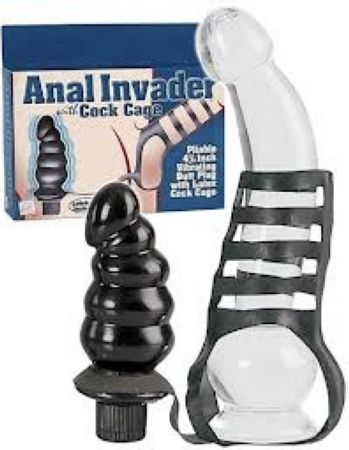  купить анальная пробка с вибрацией и насадка для члена anal invader with cock cag