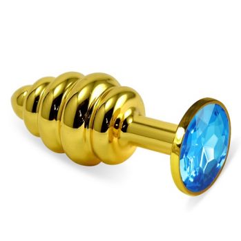 Анальная втулка LOVETOY Gold спираль с голубым кристаллом