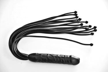 Плеть мини-ракета черная из латекса длина хвостов 35-40 см с ручкой в виде фаллоса
