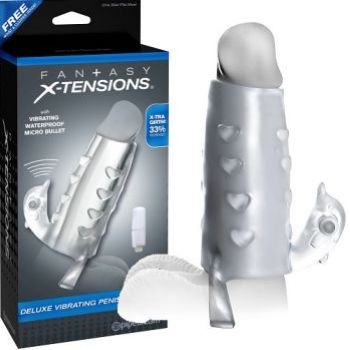 Насадка стимулирующая Deluxe Vibrating Penis Enhancer со стимулятором клитора прозрачная с вибрацией 