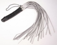 Белая плеть Ракета с чёрной ручкой-фаллосом - 65 см. 