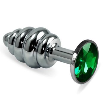 <b>Анальная</b> <b>втулка</b> LOVETOY Silver спираль с зеленым кристаллом