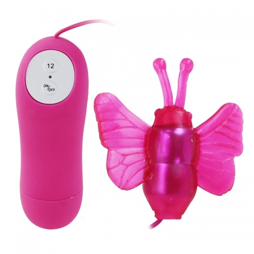  Клиторальный стимулятор "Бабочка", 12 видов вибраций, розовый, 65х70 мм 