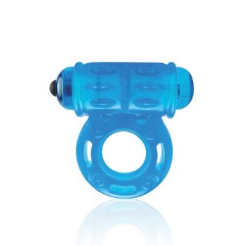 Голубое мощное вибро-кольцо со стимулятором клитора