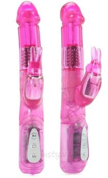 Розовый <b>вибратор</b> с ротацией бусин и клиторальным отростком Ero-Style  Pearl