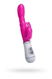 Ярко-розовый вибратор ToyFa A-toys с клиторальным стимулятором - 20 см 