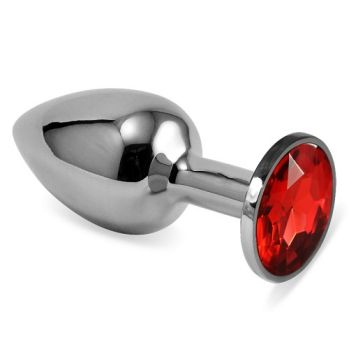 <b>Анальная</b> <b>втулка</b> LOVETOY Silver большая с красным кристаллом