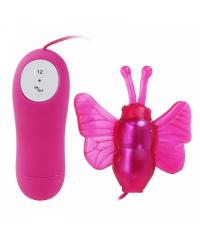  Клиторальный стимулятор "Бабочка", 12 видов вибраций, розовый, 65х70 мм 