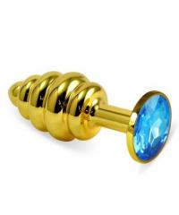 Анальная втулка LOVETOY Gold спираль с голубым кристаллом