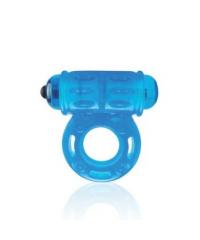 Голубое мощное вибро-кольцо со стимулятором клитора
