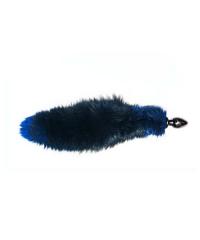 Чёрная анальная пробка с синим лисьим хвостом