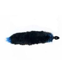 Черная анальная пробка с голубым лисьим хвостом