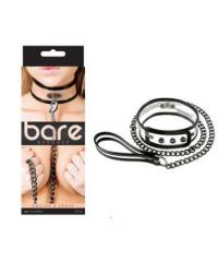 Ошейник с поводком Bare Bondage чёрный с прозрачными вставками nsn-1210-21 в интернет магазине Куан Интим г. Йошкар-Ола