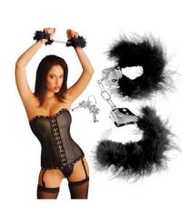 Наручники металлические Feather Love Cuffs с пухом черные  в интернет магазине Куан Интим г. Йошкар-Ола