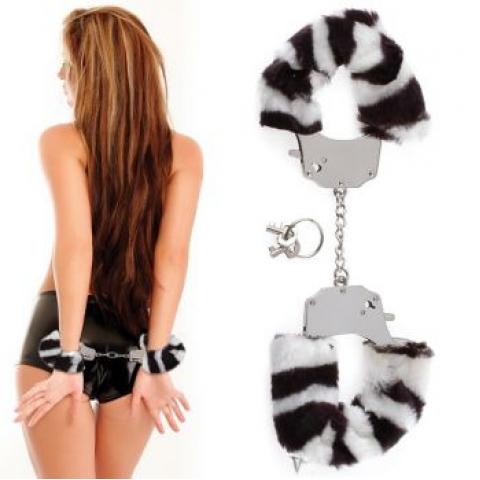  купить наручники металлические furry love cuffs с мехом зебра 