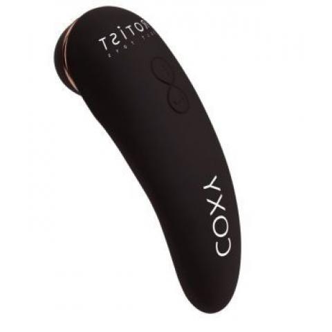 Чёрный бесконтактный стимулятор клитора Coxy с вибрацией
