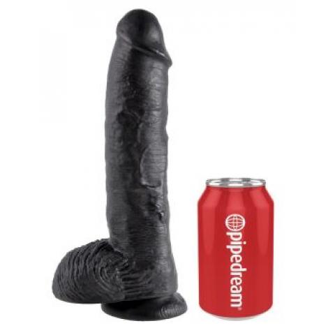 Реалистичный чёрный фаллоимитатор-гигант 10 Cock with Balls - 25,4 см.