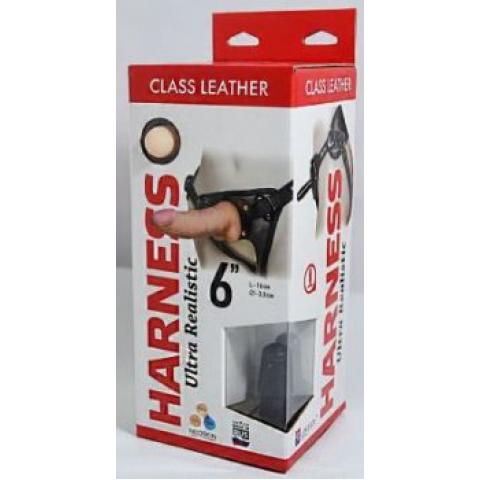  купить насадка-фаллоимитатор на кожаных трусиках harness ultra realistic 6 - 16 см.