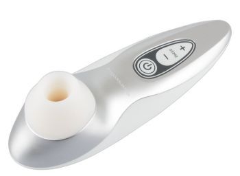 Бело-серебристый бесконтактный стимулятор клитора Womanizer Pro40