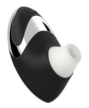 Чёрный бесконтактный стимулятор с хромированной вставкой Womanizer W500 Black Chrome