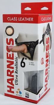 Насадка-фаллоимитатор на кожаных трусиках Harness Ultra Realistic 6 - 16 см. 