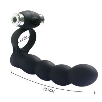 Черная вибронасадка Double Penetration Real с клиторальным зайчиком VA-VDBR-Beads