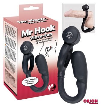 Эрекционное кольцо с лонжероном под мошонку с вибрацией Mr. Hook Vibro 