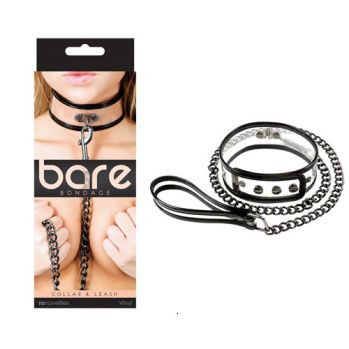 Ошейник с поводком Bare Bondage чёрный с прозрачными вставками nsn-1210-21
