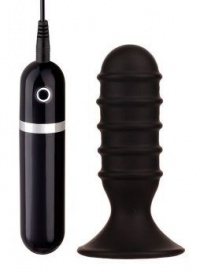 Вибратор анальный ребристый черный MENZSTUFF RIBBED TORPEDO VIBR. 4INCH BLK 8,5 см. 