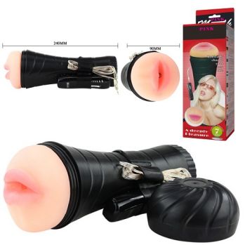 Мастурбатор-ротик Pink Mouth Vibrating в тубе с вибратором 