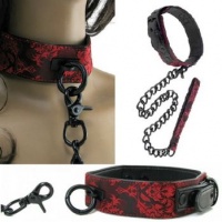 Ошейник с цепью Scandal Collar with Leash атласный черно-красный se-2712-50-3 
