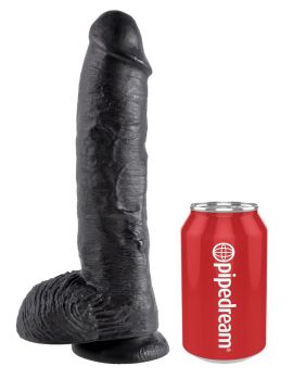 Реалистичный чёрный фаллоимитатор-гигант 10 Cock with Balls - 25,4 см.