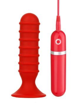 Вибратор анальный ребристый красный MENZSTUFF RIBBED TORPEDO VIBR. 5INCH RED 10,5 см.