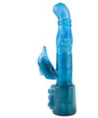 Вибратор с ротацией и клиторальным стимулятором в форме дельфина «Blue Juice»